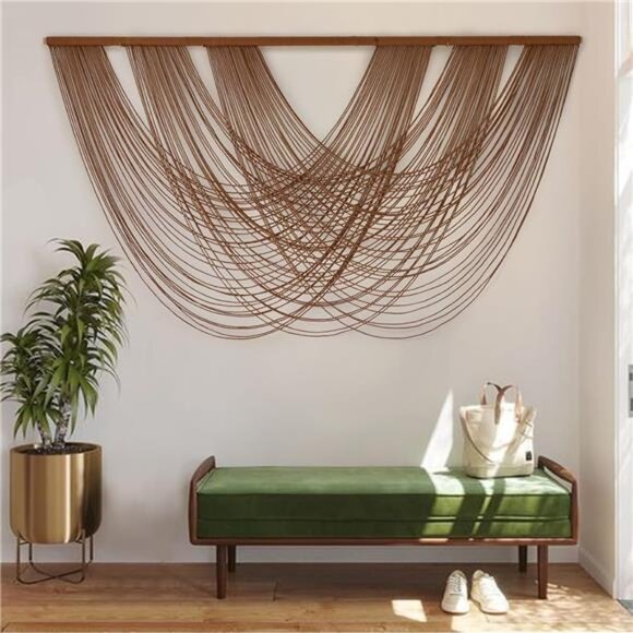 Large Macrame Wall Hanging Brown Die-Dyed 59.00" W x 31.00" L Boho Wall Decor - Picture 4 of 8